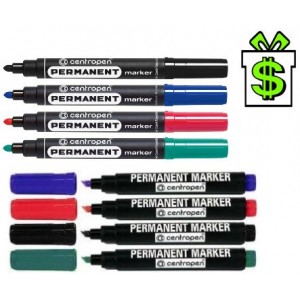 Červený popisovač 2,5 mm permanentní 1-4,6mm silný 5mm červená fixa kulatý zkosený hrot fix Centropen 8566 8576 Permanent marker