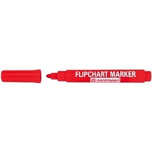 Červený popisovač na papír flipchart marker 2,5mm - 5mm Centropen 8550 8560 kulatý zkosený hrot fix značkovač červená fixa vodní