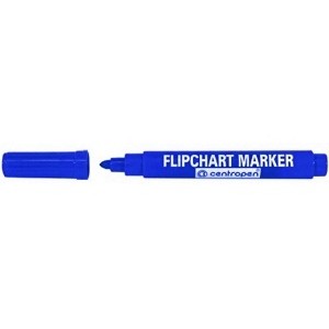 Modrý popisovač na papír flipchart marker 2,5mm - 5mm Centropen 8550 8560 kulatý zkosený hrot fix značkovač modrá fixa vodní