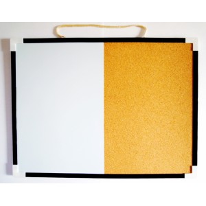 MAGNETICKÁ a korková Kombinovaná nástěnka 40 x 30 cm dvoudílná bílá popisovatelná nástěnná tabule, Dvojdílná nástěná 40x30cm