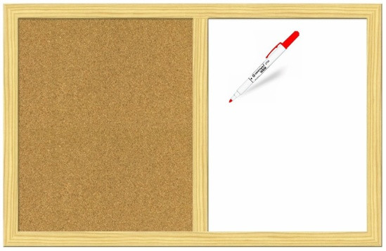 Malá MAGNETICKÁ a korková Kombinovaná nástěnka 60 x 40 cm kombi bílá popisovatelná nástěnná tabule dvojdílná nástěná