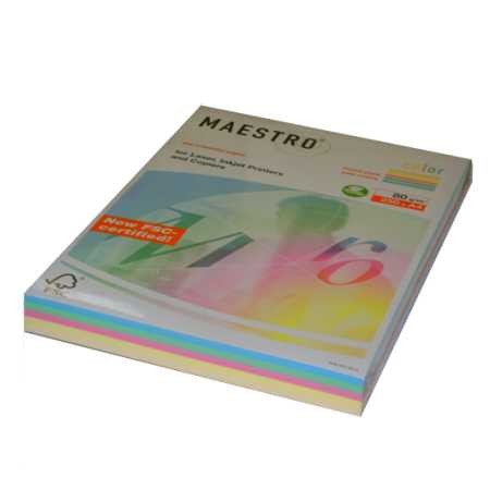 A4 mix pastelových barev 100 listů 80 g (5 x 20 papírů barevné pastelové papíry xerografický barevný pastelový papír)