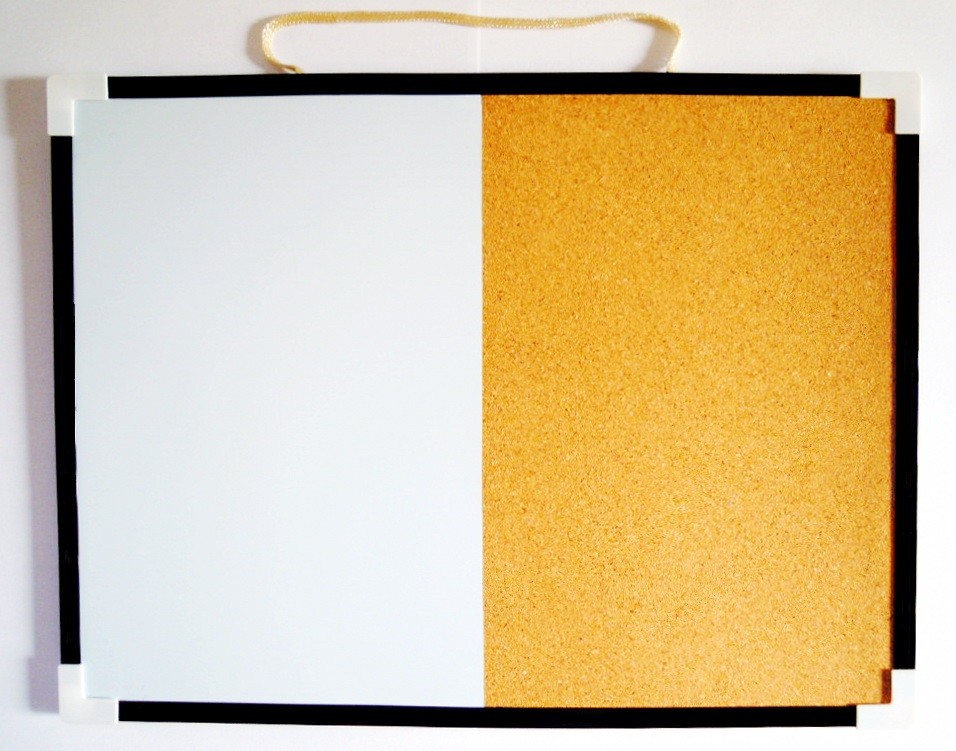 MAGNETICKÁ a korková Kombinovaná nástěnka 40 x 30 cm dvoudílná bílá popisovatelná nástěnná tabule, Dvojdílná nástěná 40x30cm